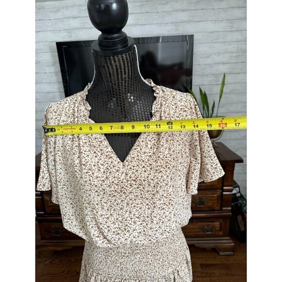 Wishlist Charlotte Cream Smocked Waist Ruffle Floral Mini Dress Size M - Picture 6 of 8